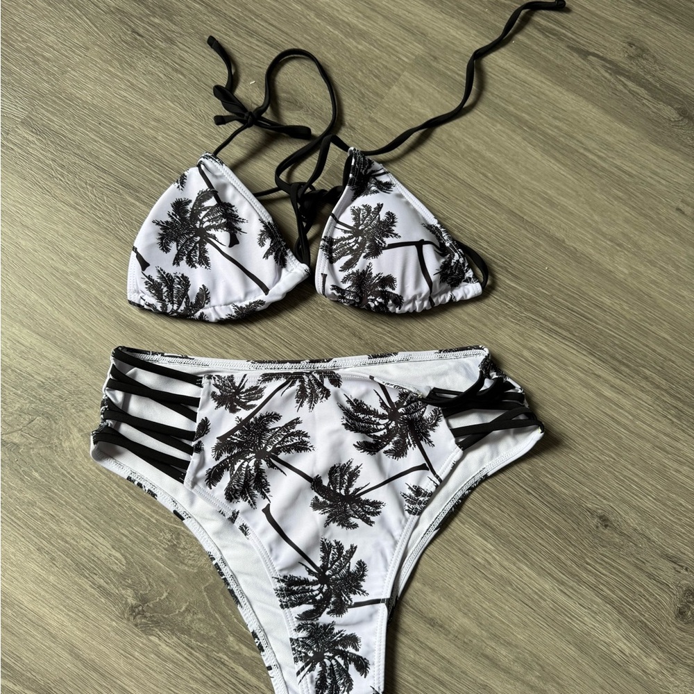 Black and White Palm Tree Bikini Set